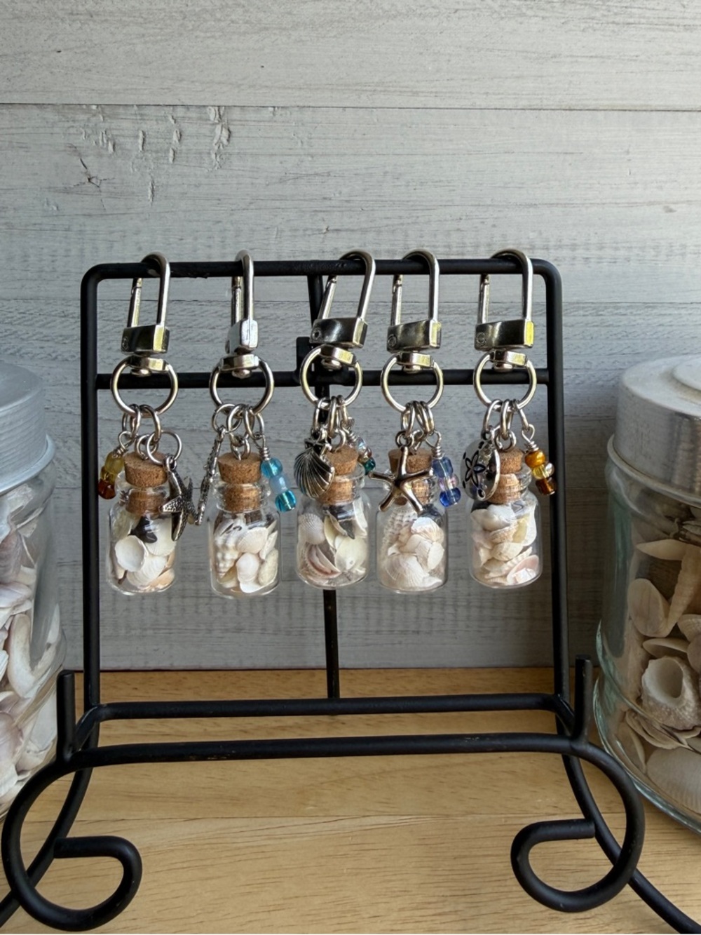 Set of 5 Mini Glass Jars w/Shells & Shark Teeth Bag Charm Keychain – Handmade - Picture 5 of 5